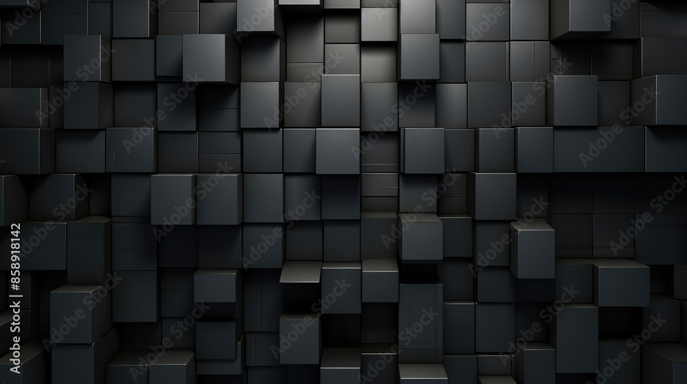 Abstract dark geometric black anthracite 3d texture wall with squares and rectangles background banner illustration, textured wallpaper, Generative AI Abstract dark geometric black anthracite 3d texture wall with squares and rectangles background banner illustration, textured wallpaper, Generative AI