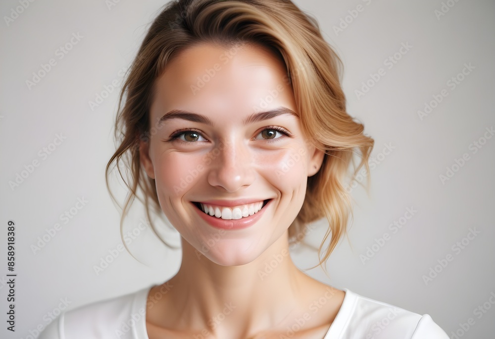 Positive smiling woman on white background