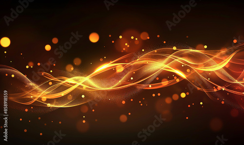 Abstract particles with depth of field and bokeh effects, Futuristic shape made of glowing wavy lines particles