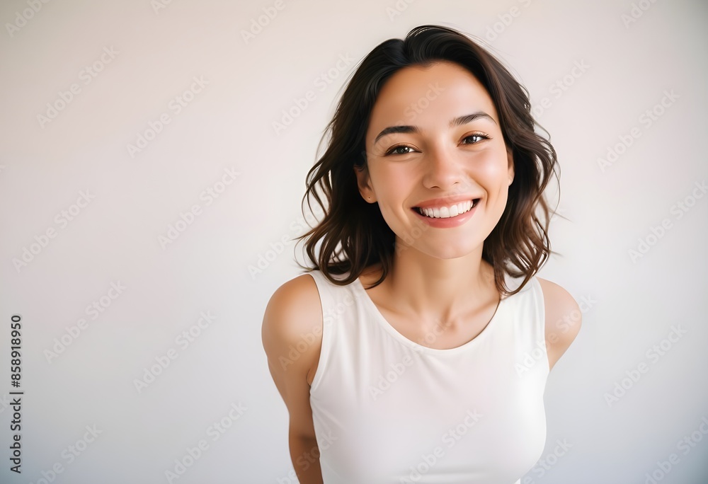 Positive smiling woman on white background