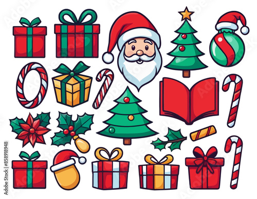 Christmas stickers and icons, vector, wektory, 
