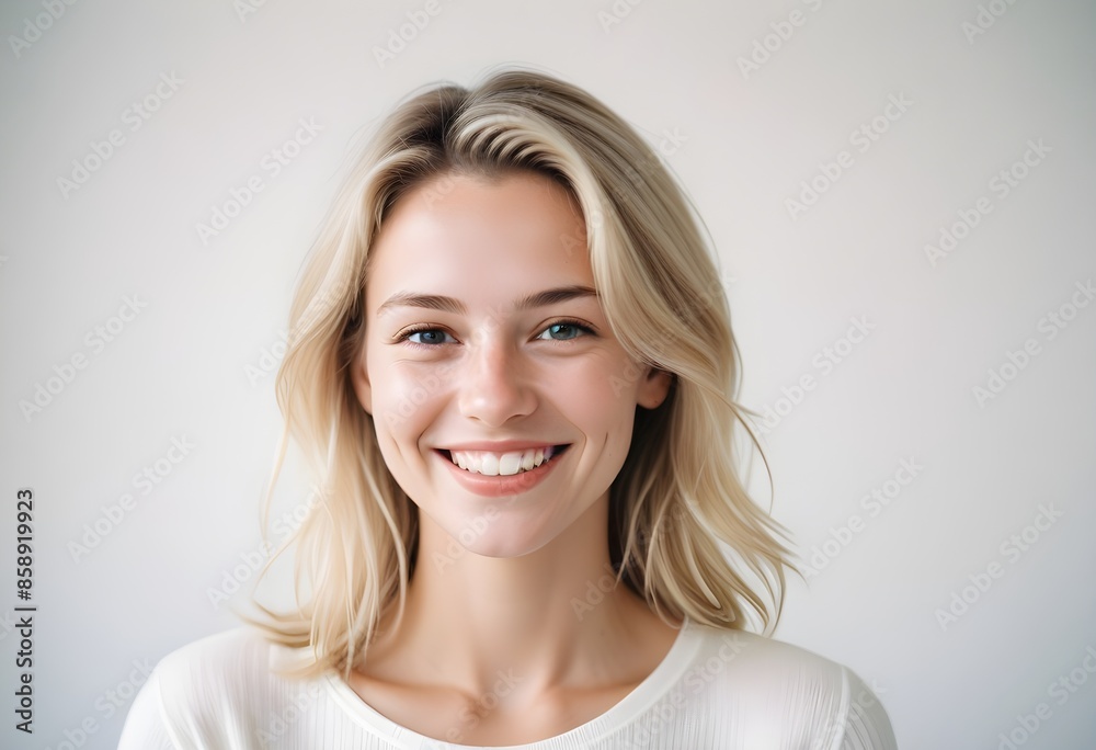 Positive smiling woman on white background Positive smiling woman on white background