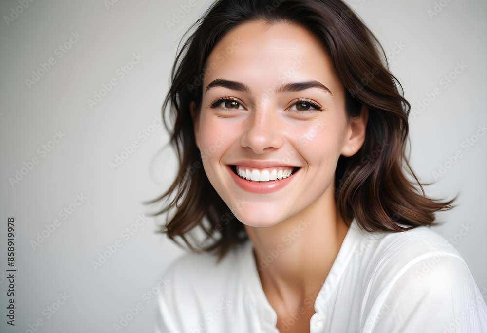 Positive smiling woman on white background Positive smiling woman on white background