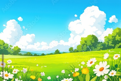 Idyllic Summer Meadow with Blooming Daisies