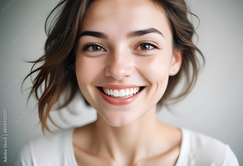 Positive smiling woman on white background Positive smiling woman on white background