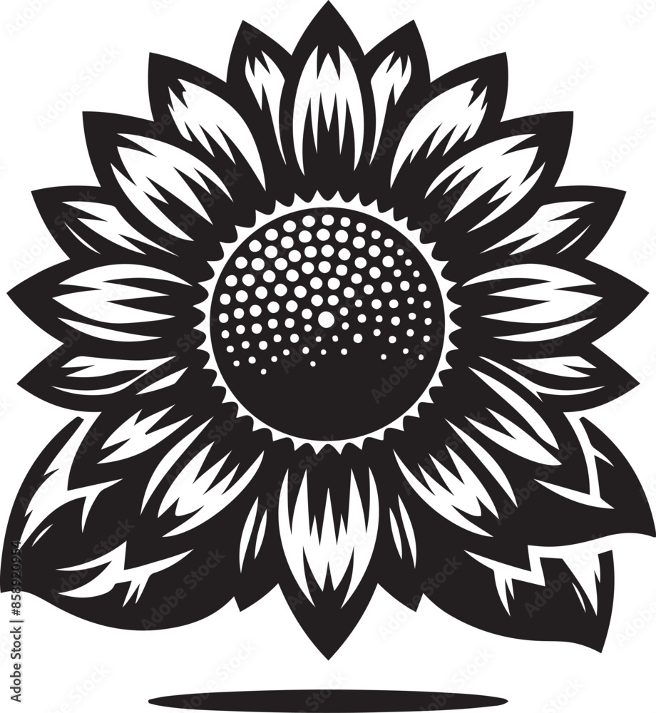 A black and white drawing of a sunflower with an isolated white background. A black and white drawing of a sunflower with an isolated white background.