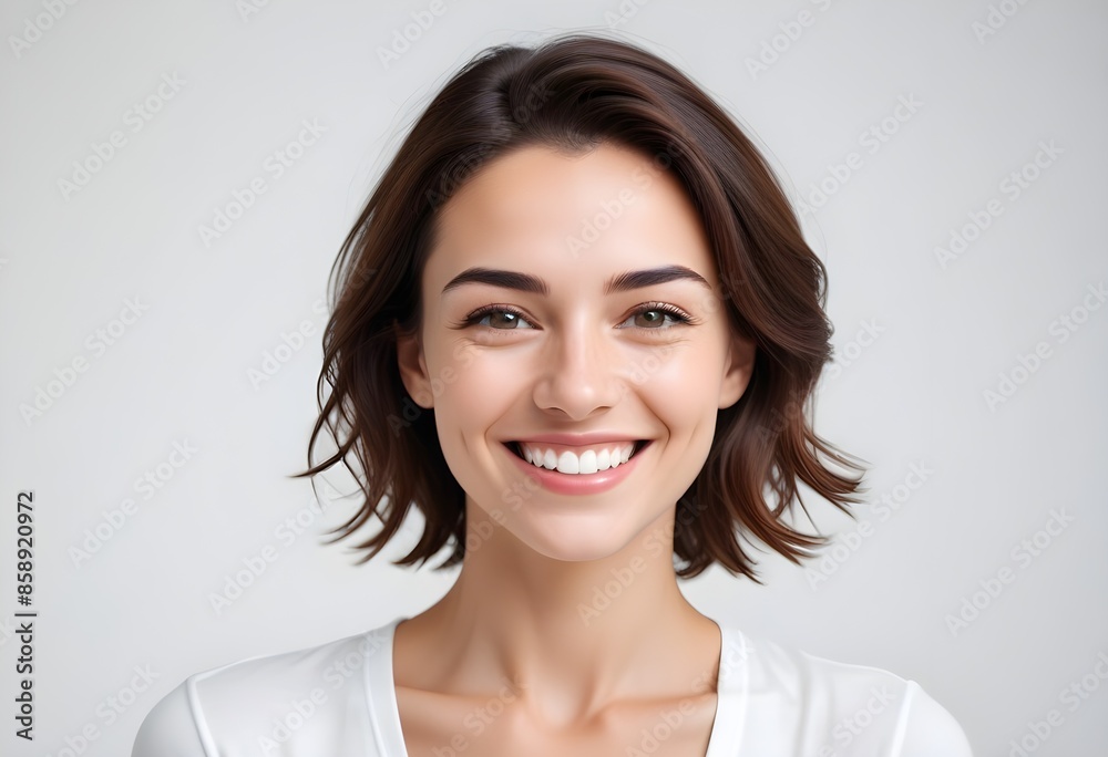Positive smiling woman on white background