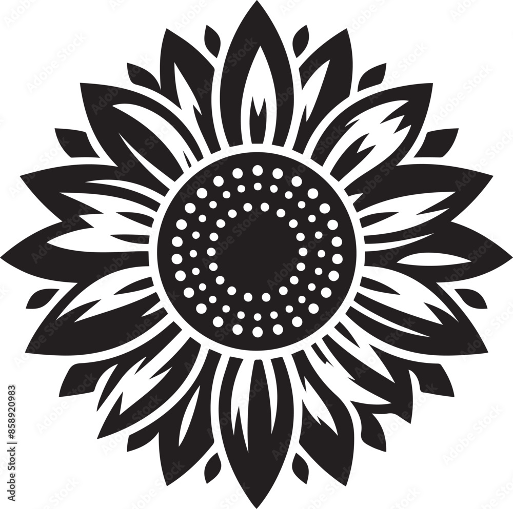 A black and white drawing of a sunflower with an isolated white background. A black and white drawing of a sunflower with an isolated white background.