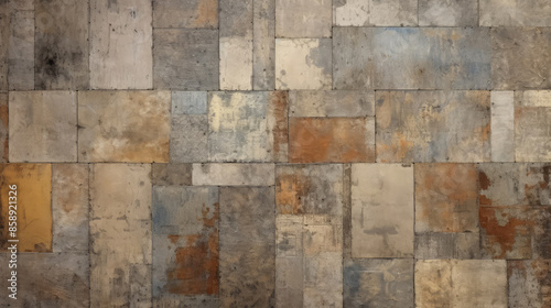 Wallpaper Mural Old brown gray rusty vintage worn shabby patchwork motif tiles stone concrete cement wall texture background banner, seamless pattern, Generative AI Torontodigital.ca