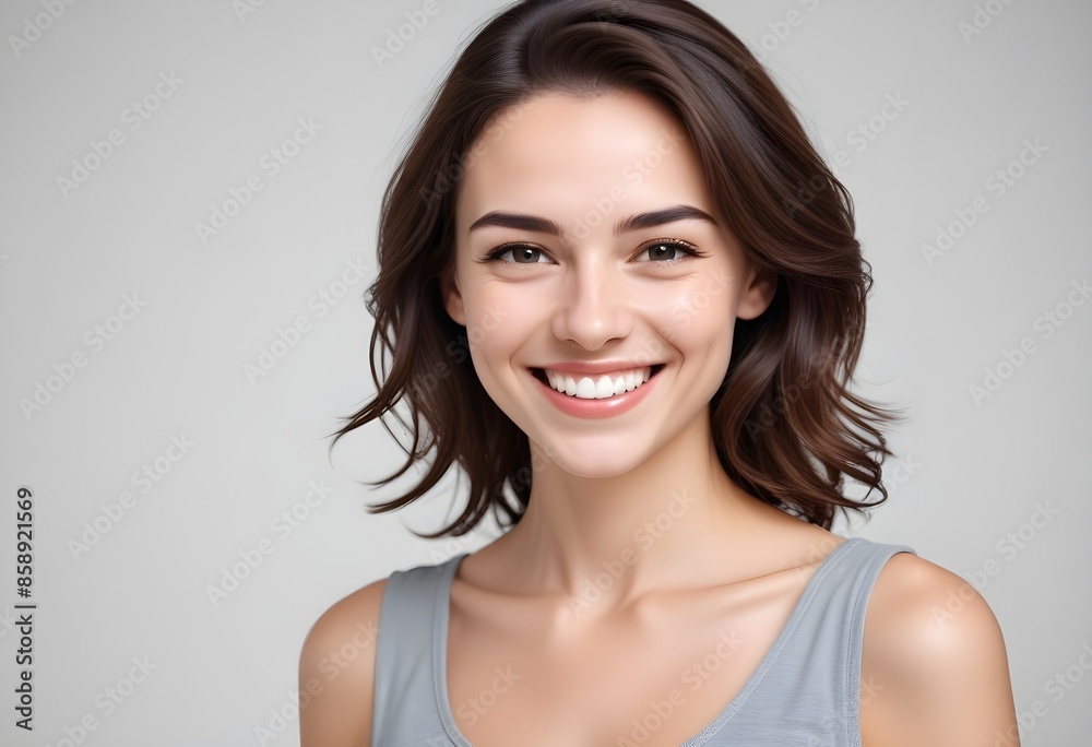 Positive smiling woman on white background Positive smiling woman on white background