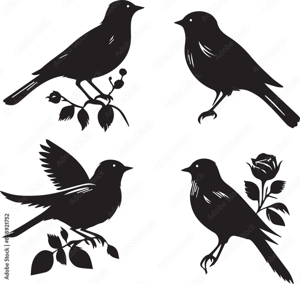 Collection of birds' black silhouette vector illustration and hand-drawn image. Collection of birds' black silhouette vector illustration and hand-drawn image.