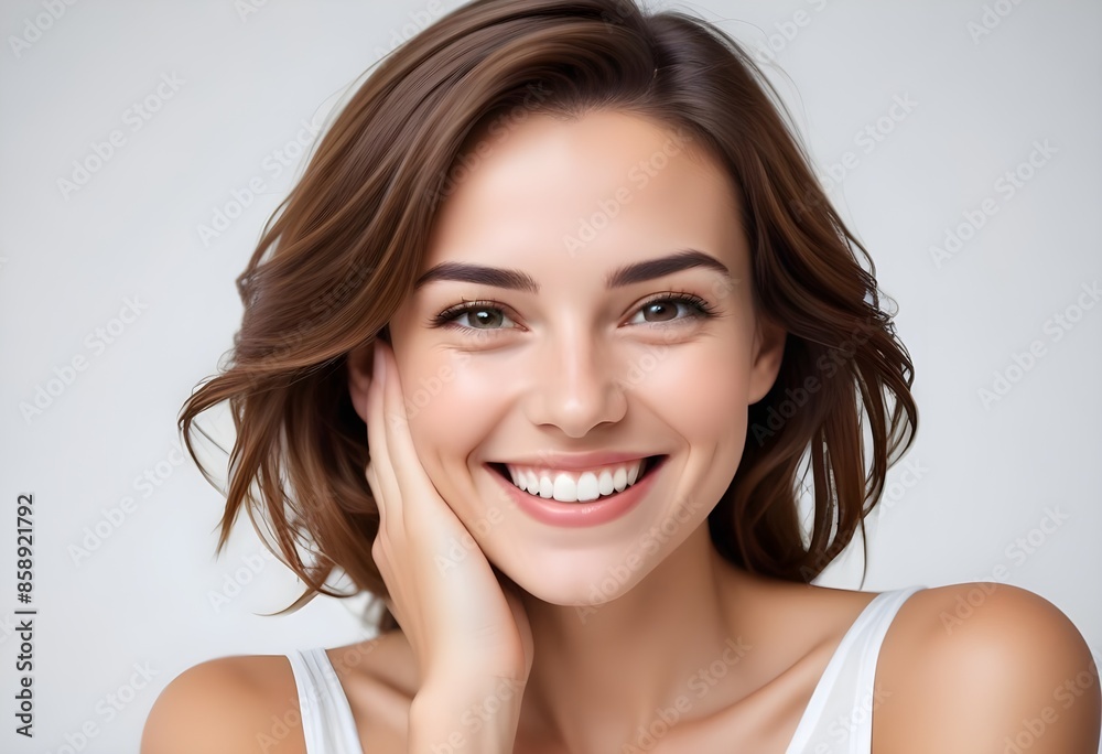 Positive smiling woman on white background Positive smiling woman on white background