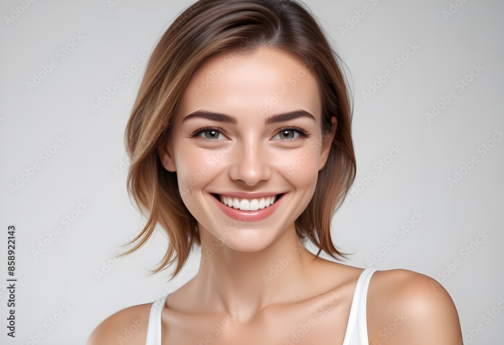 Positive smiling woman on white background Positive smiling woman on white background