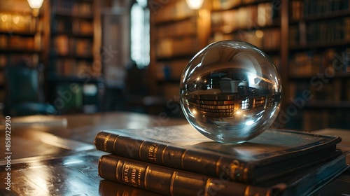 Crystal Ball Amidst Ancient Books in a Scholarly Library Setting © pkproject