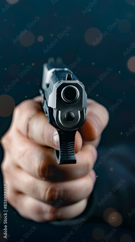 Closeup of shooter s hand gripping pistol, intricate details, blurred target background, modern style, high resolution Closeup of shooter s hand gripping pistol, intricate details, blurred target background, modern style, high resolution