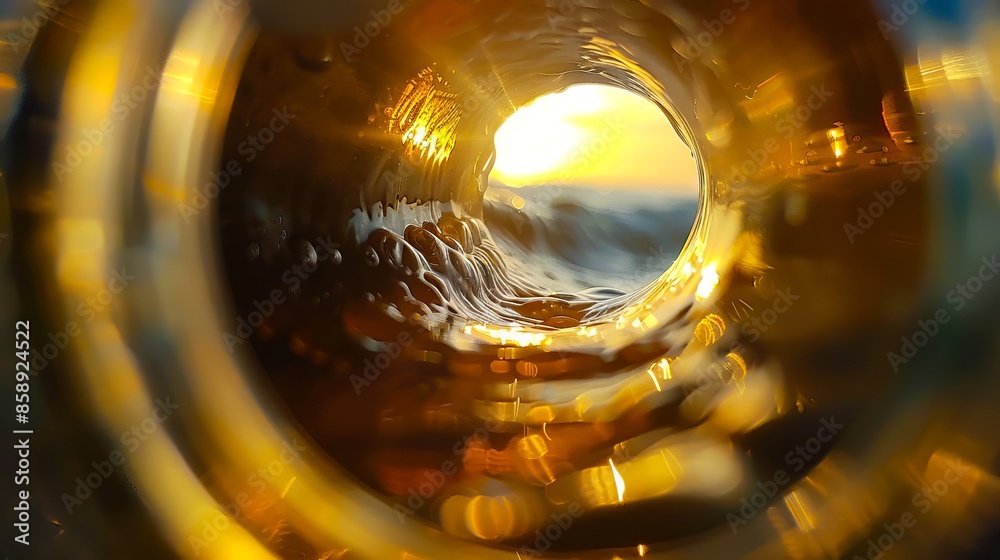 A view of the sun through a glass tube.