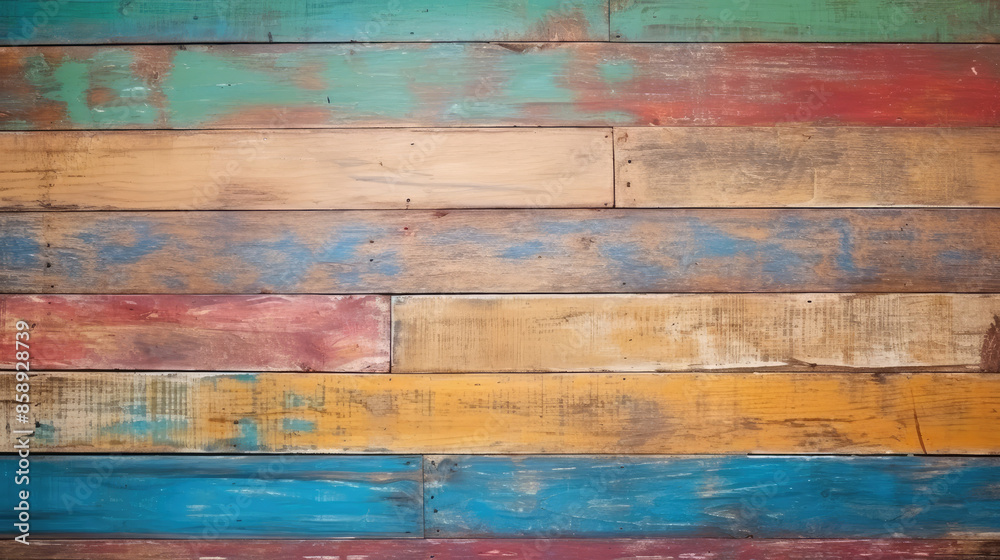 old rustic abstract painted wooden wall table floor texture - Colorful multicolored wood painting background, Generative AI old rustic abstract painted wooden wall table floor texture - Colorful multicolored wood painting background, Generative AI