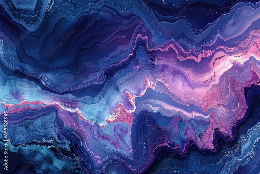 Abstract fluid art with vibrant purple, blue, and pink colors. Swirling ...
