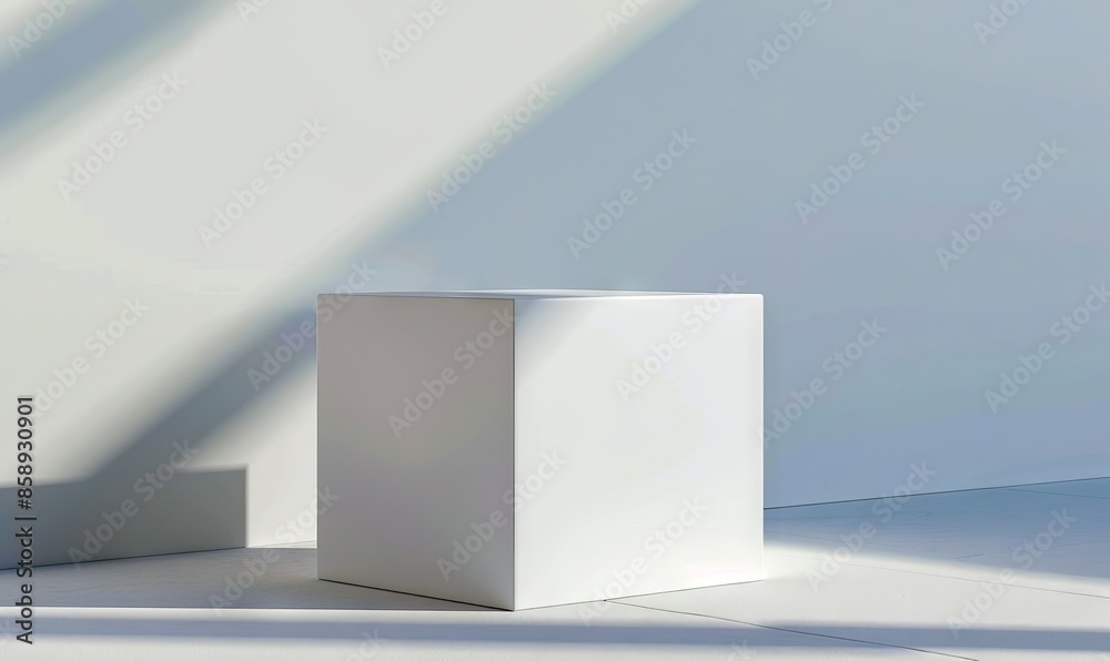 A white cube sitting on a concrete floor. A white cube sitting on a concrete floor.