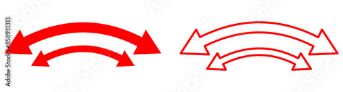 Dual sided arrow vector, icon, silhouette design. Semicircular curved thin, long double ended arrow vector design for website, app and logo design. Vector illustration of duel side arrow