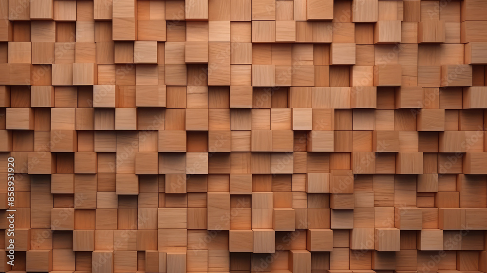 Abstract block stack wooden 3d cubes on the wall for background banner panorama - Brown wood texture for backdrop or wallpaper, Generative AI Abstract block stack wooden 3d cubes on the wall for background banner panorama - Brown wood texture for backdrop or wallpaper, Generative AI