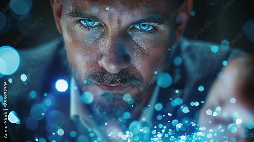 Close-Up Portrait of a Man with Intense Focus Close-Up Portrait of a Man with Intense Focus