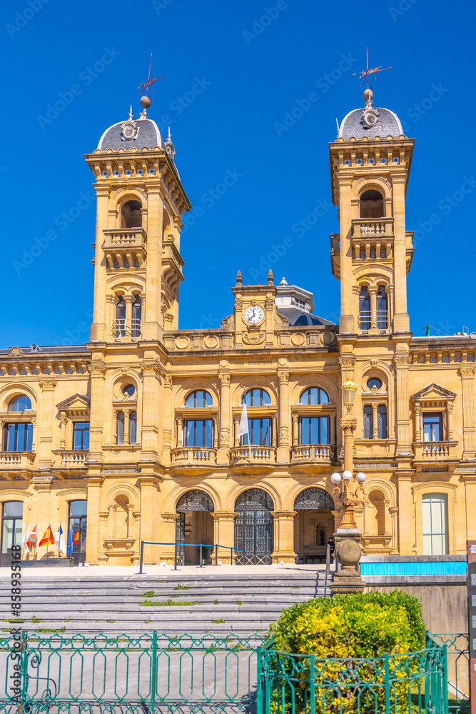 Fototapeta premium Main facade of the town hall of Donostia San Sebastian in Gipuzkoa. Basque Country
