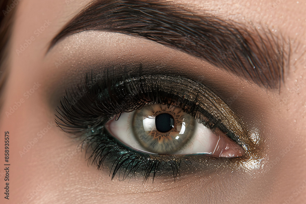 Close-up of female eye with long eyelashes. Beautiful female eye with extreme long eyelashes, black liner makeup. Perfect make-up, long lashes. Closeup fashion eyes Close-up of female eye with long eyelashes. Beautiful female eye with extreme long eyelashes, black liner makeup. Perfect make-up, long lashes. Closeup fashion eyes