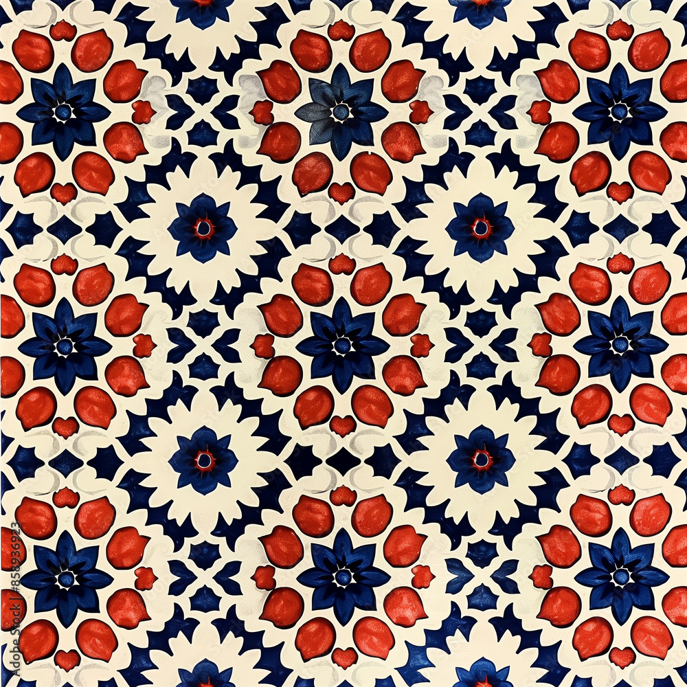Vibrant Red, White, and Blue Floral Pattern Vibrant Red, White, and Blue Floral Pattern