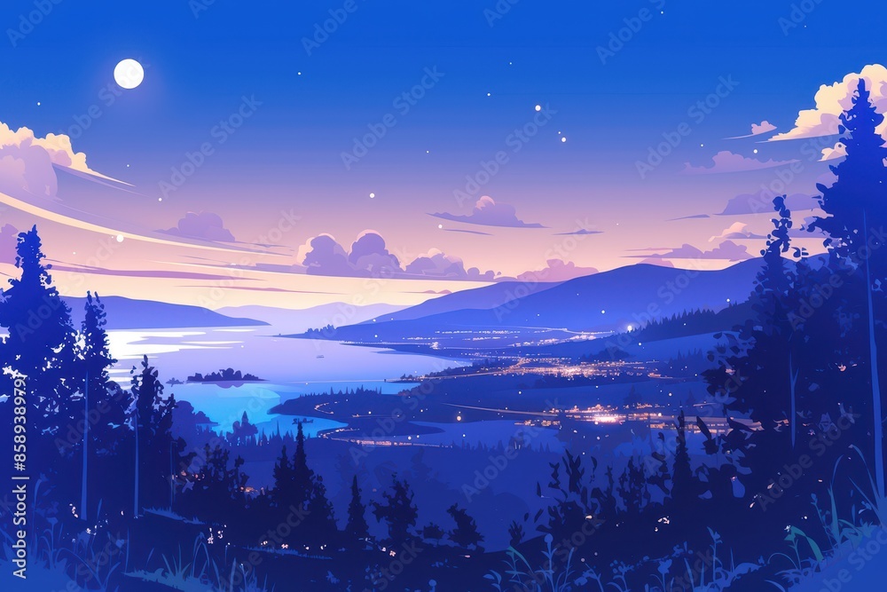 Fototapeta premium Evening View from a Hilltop