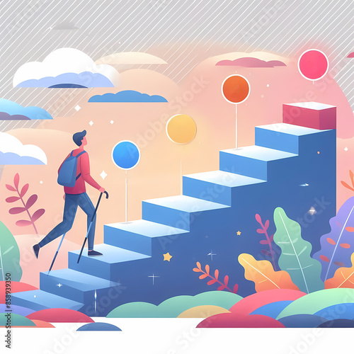 Walking up stairs success way to success modern vector illustration