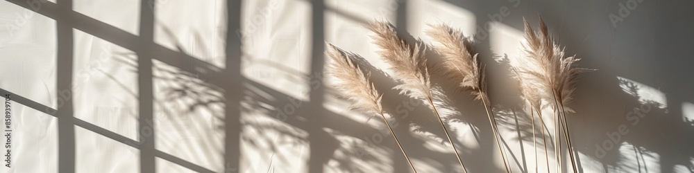 Neutral Pampas Grass, Dried, Pastel, Aesthetic Decor on Beige Background, Generated by AI Neutral Pampas Grass, Dried, Pastel, Aesthetic Decor on Beige Background, Generated by AI
