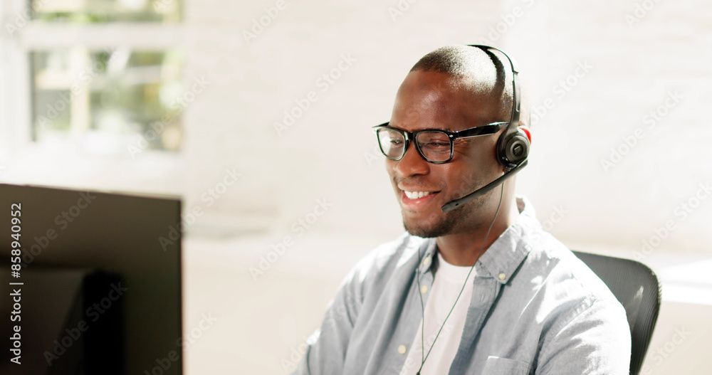 Happy Customer Support Specialist in Call Center Providing Excellent Service Happy Customer Support Specialist in Call Center Providing Excellent Service