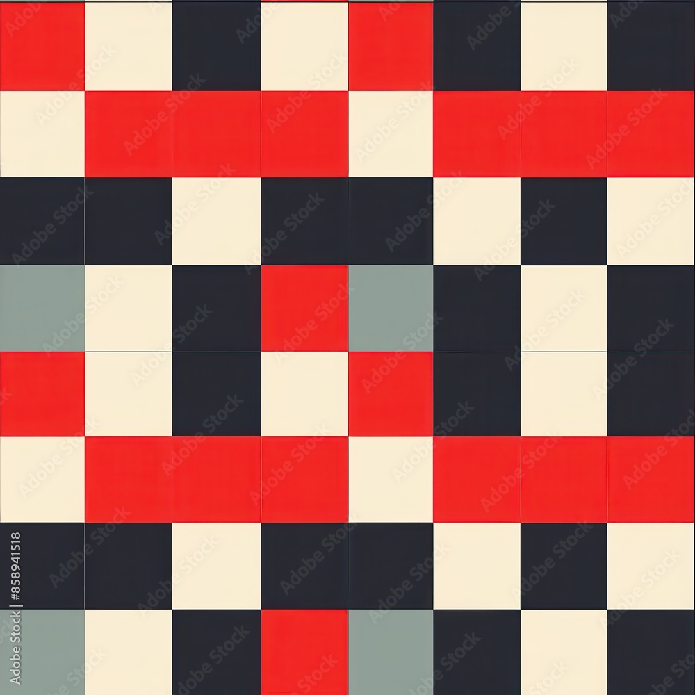 This image showcases a geometric pattern composed of red, black, white, and gray squares. The squares are arranged in a grid-like formation, creating a visually appealing and abstract design. The colo This image showcases a geometric pattern composed of red, black, white, and gray squares. The squares are arranged in a grid-like formation, creating a visually appealing and abstract design. The colo