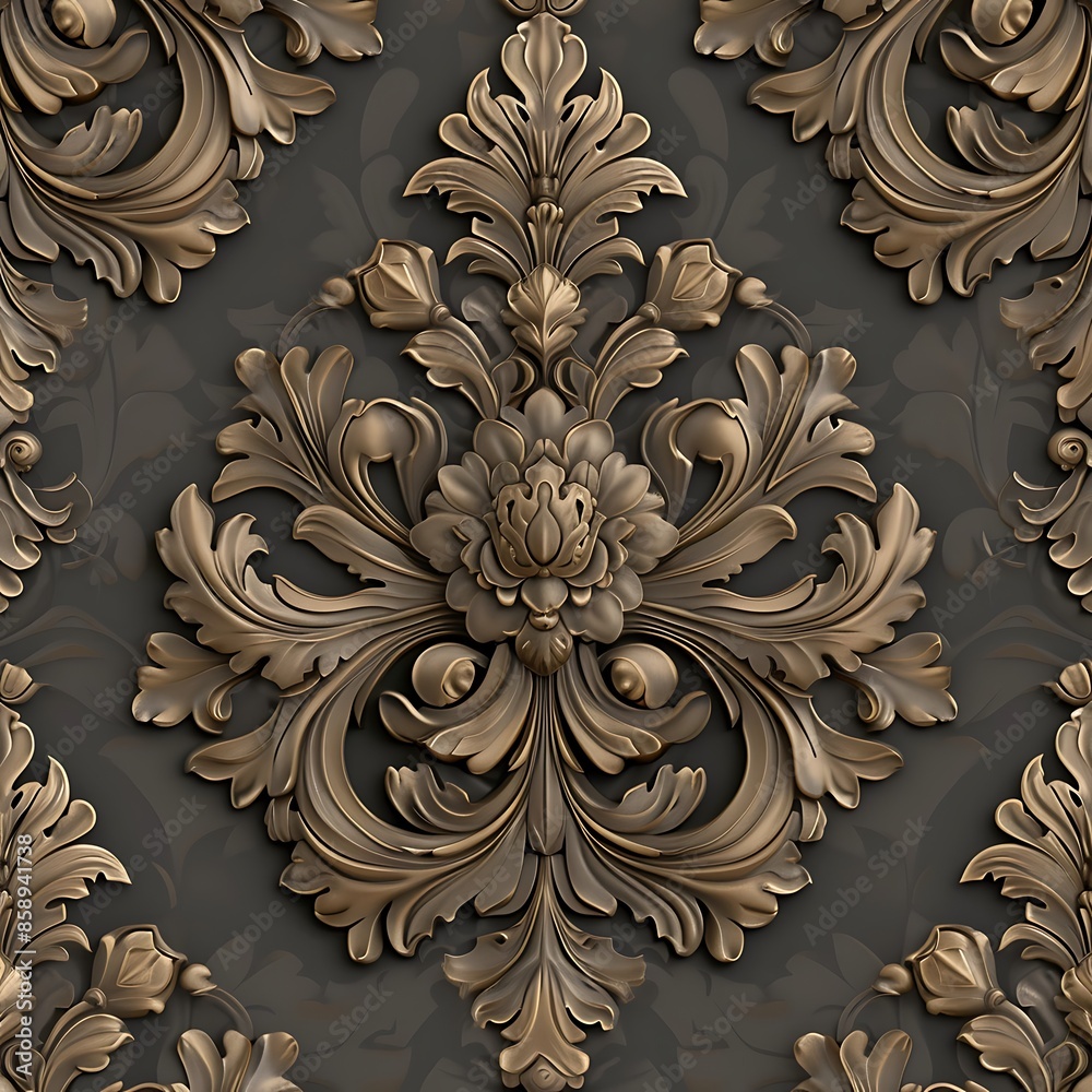 Elegant 3D Damask Pattern in Earthy Tones