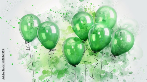 Festive birthday card design with green balloons and happy birthday message, perfect for celebratory greetings and special occasions
