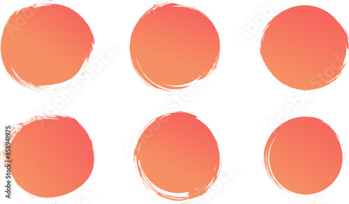 Set of orange Palette. Hand drawm brush stamp, analog material. Red ink circle set. Vector illustration
