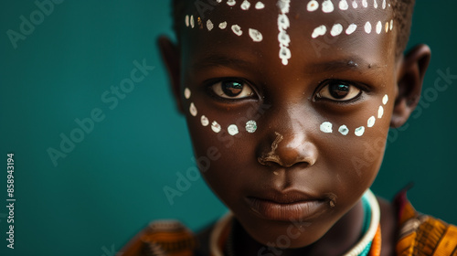 boy wearing African tribal white marks
