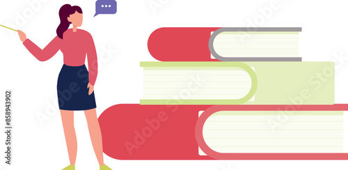 The girl is telling about the literature books.