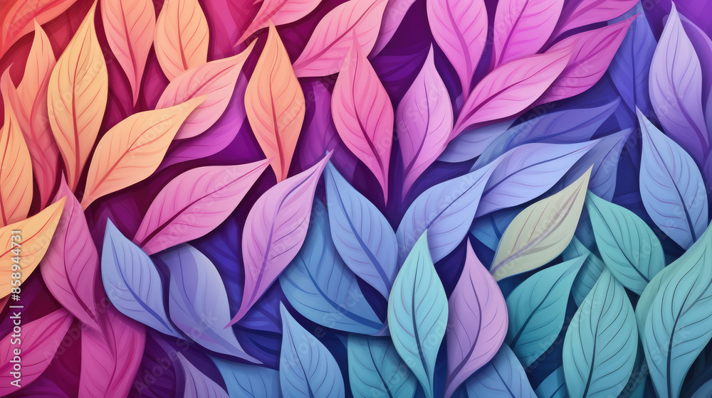 Abstract colorful seamless paper texture wallpaper, background banner panorama illustration - Many floral leaves with gradient, top view, Generative AI