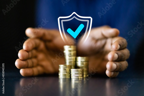 Принти на полотні African American businessman counting coins to protect income and invest