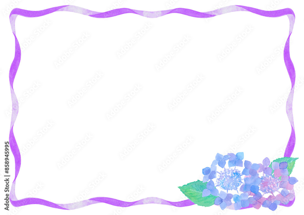 Fototapeta premium 水彩で描いた紫陽花のフレーム