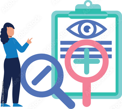 The girl is looking at the clipboard.