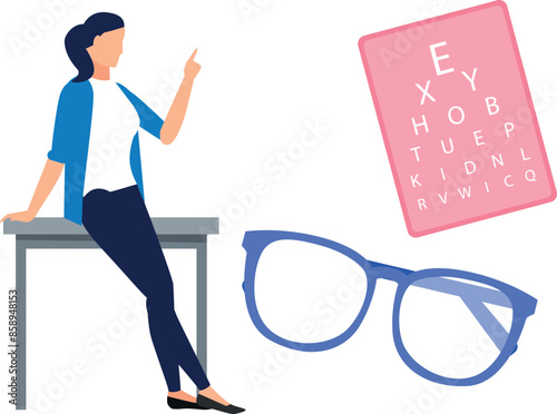 The girl is pointing to optical glasses.