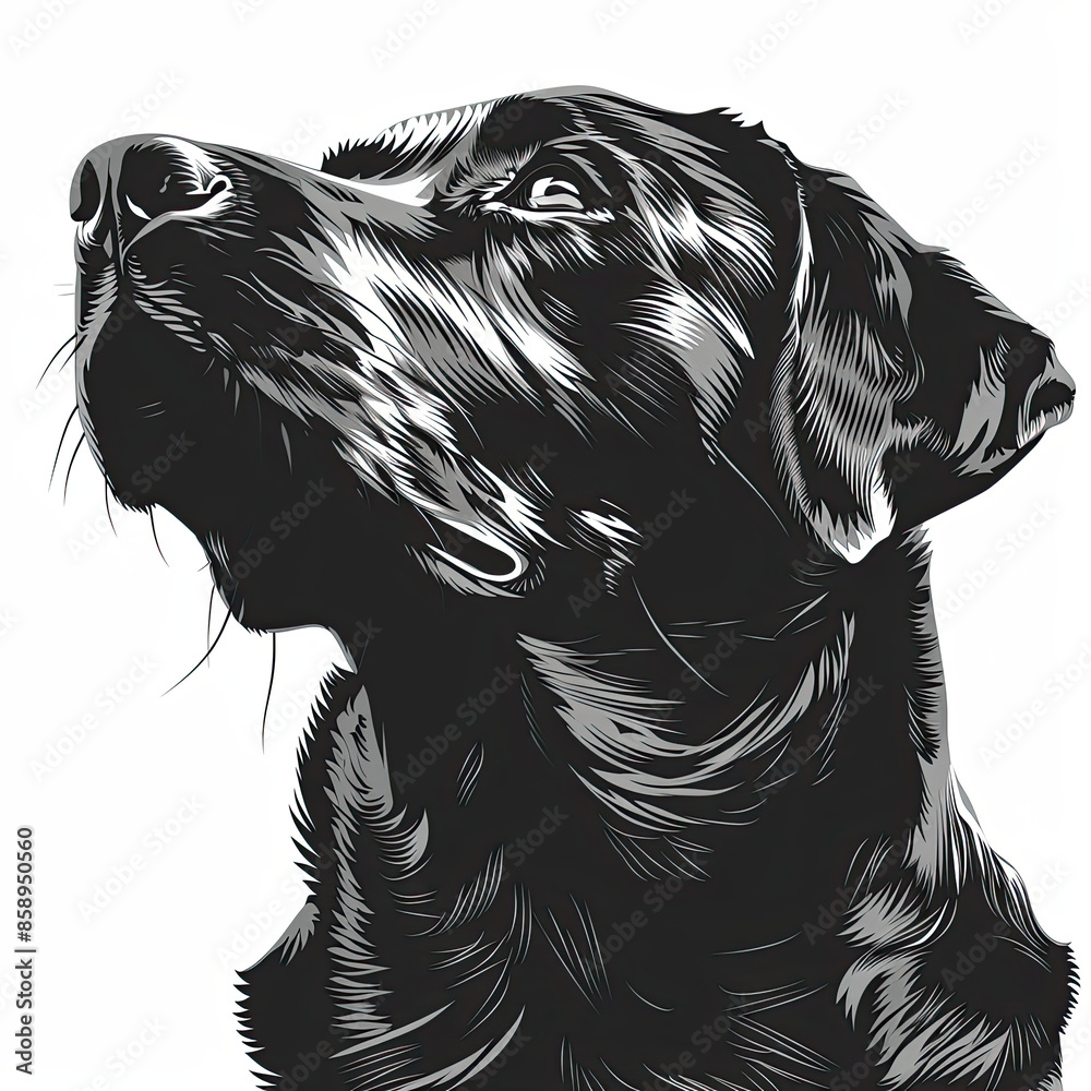 A black and white drawing of a labrador retriever dog A black and white drawing of a labrador retriever dog