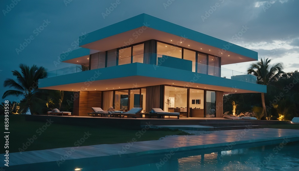 Fototapeta premium Lighting storm over a suburban house