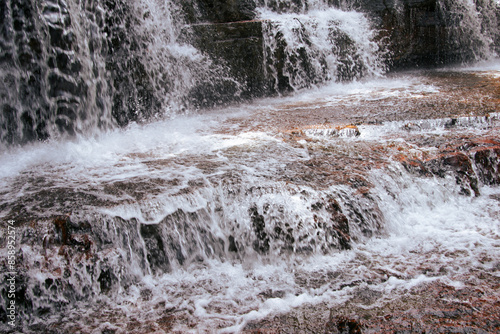 Jasper Creek waterfall, Quebrada de Jaspe, with red jasper riverbed, Gran Sabana, Venezuela