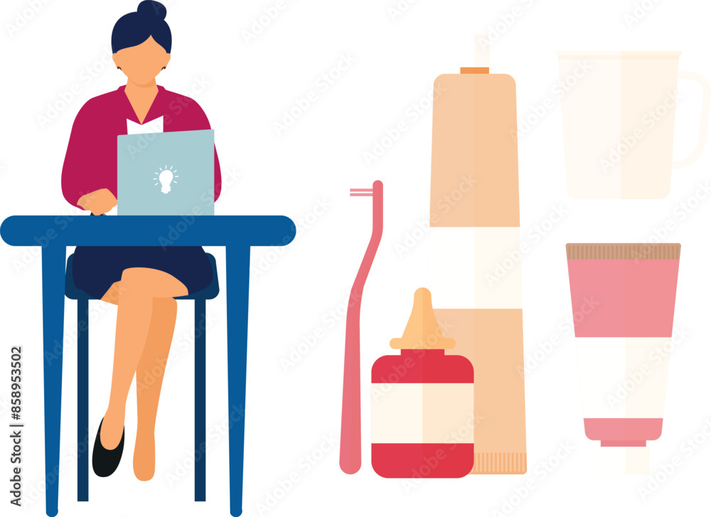 Girl is using laptop to buy medicine.