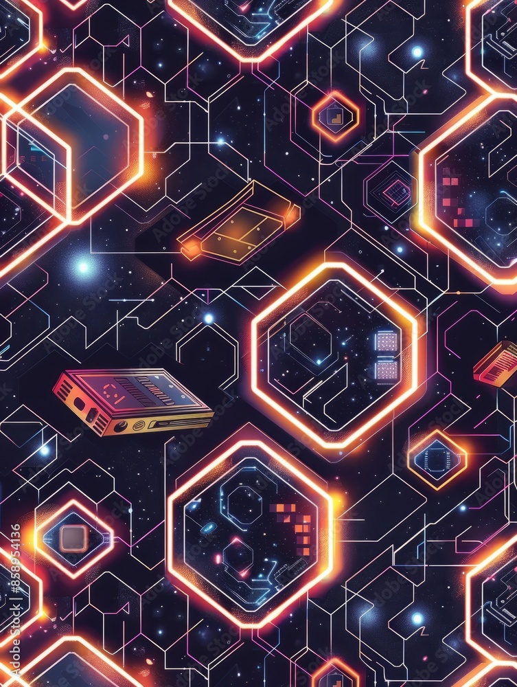 Futuristic Circuit Board Technology Background with Digital Patterns and Blue Lights Futuristic Circuit Board Technology Background with Digital Patterns and Blue Lights