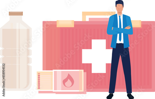 The boy is showing different medicines box.